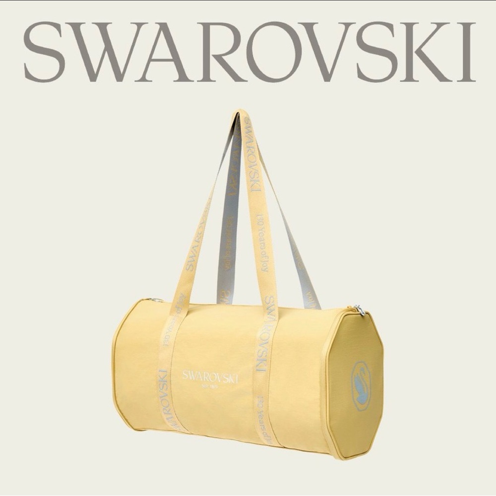 New in Box Swarovski Duffle Bag Pale Yellow Beige unisex overnight gym swim